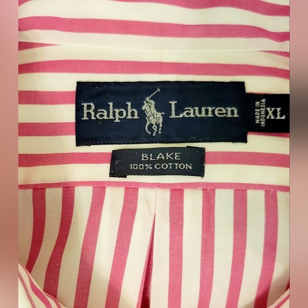 *Sold* Ralph Lauren Polo Men's Pink White Striped Dress Shirt Long Sleeve Sz: XL - Picture 7 of 12